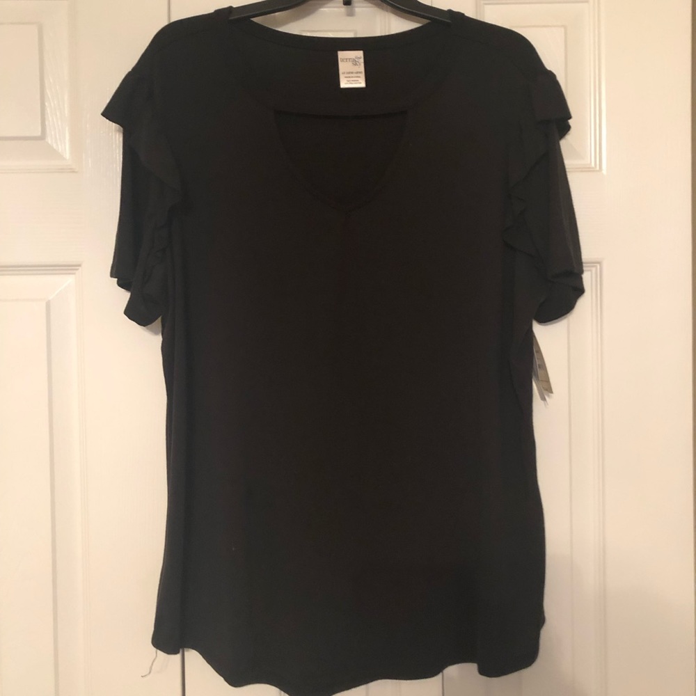 Black Keyhole Ruffle Sleeve Top